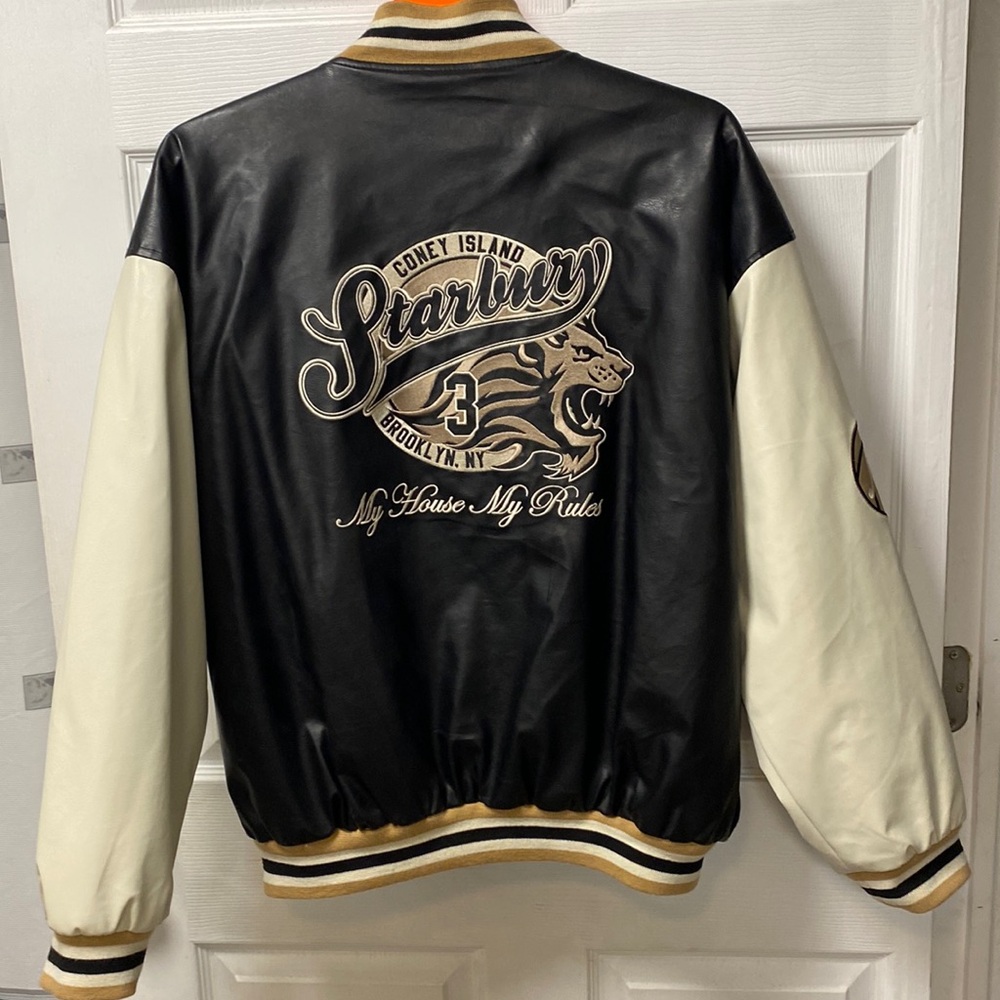Men’s Starbury Leather Bomber Jacket, Large.